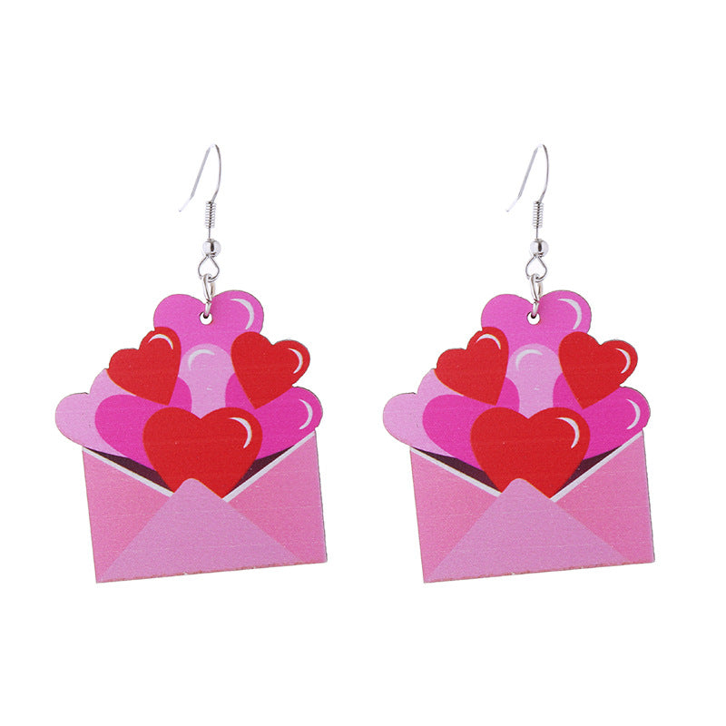Wholesale Valentine's Day Rainbow Love LOVE Wooden Earrings
